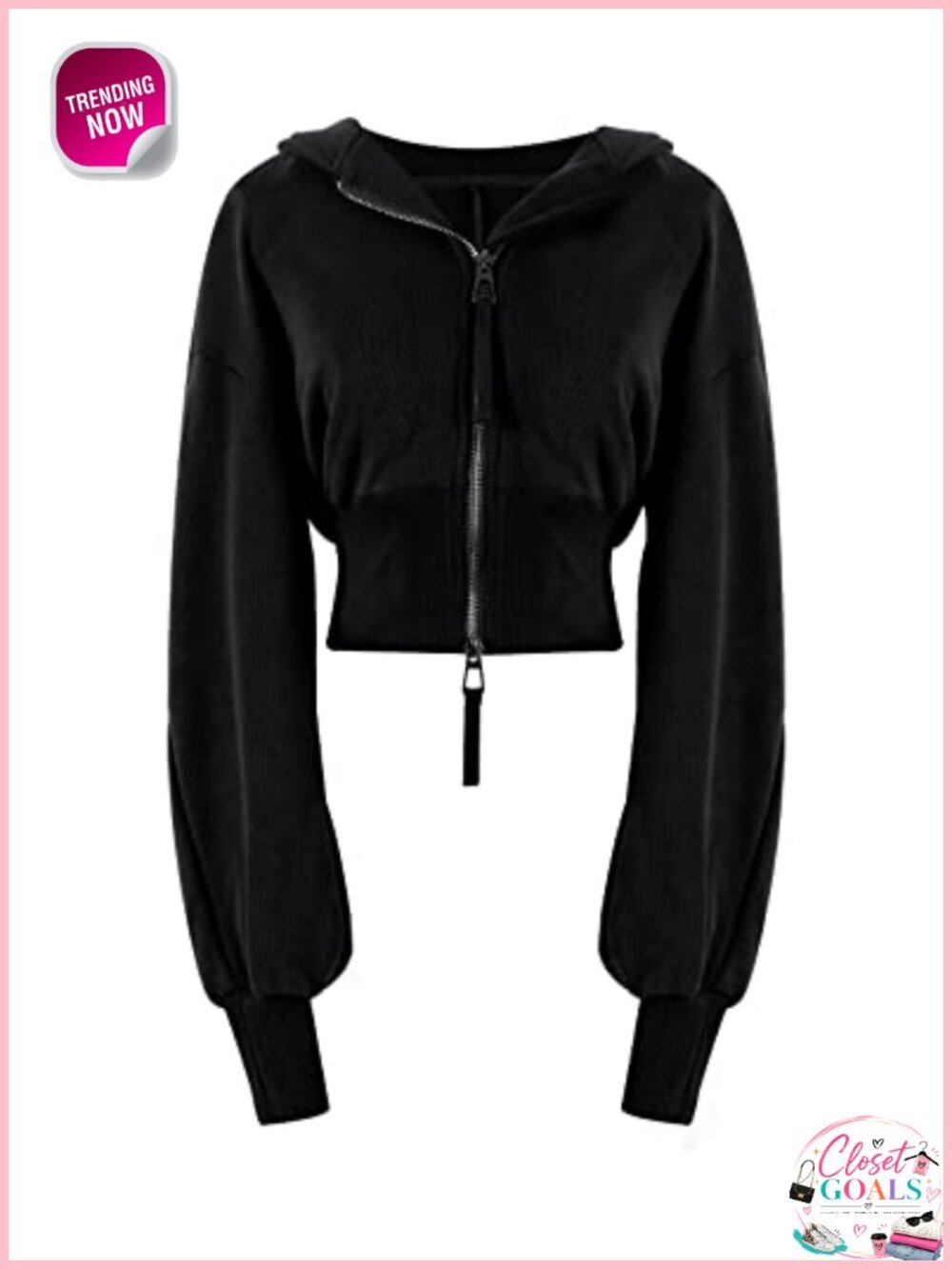 Cropped Zip Up Hoodie Women Long Sleeve Sweatshirt Workout Jacket